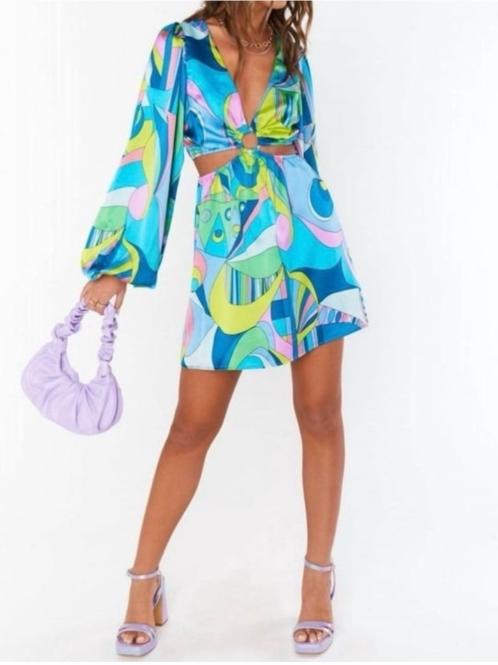 Show Me Your MuMu Turquoise Multi-Color Abstract Cutout Mini Dress